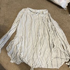 White striped Urban Outfitters, high front, low back, long sleeve, button up